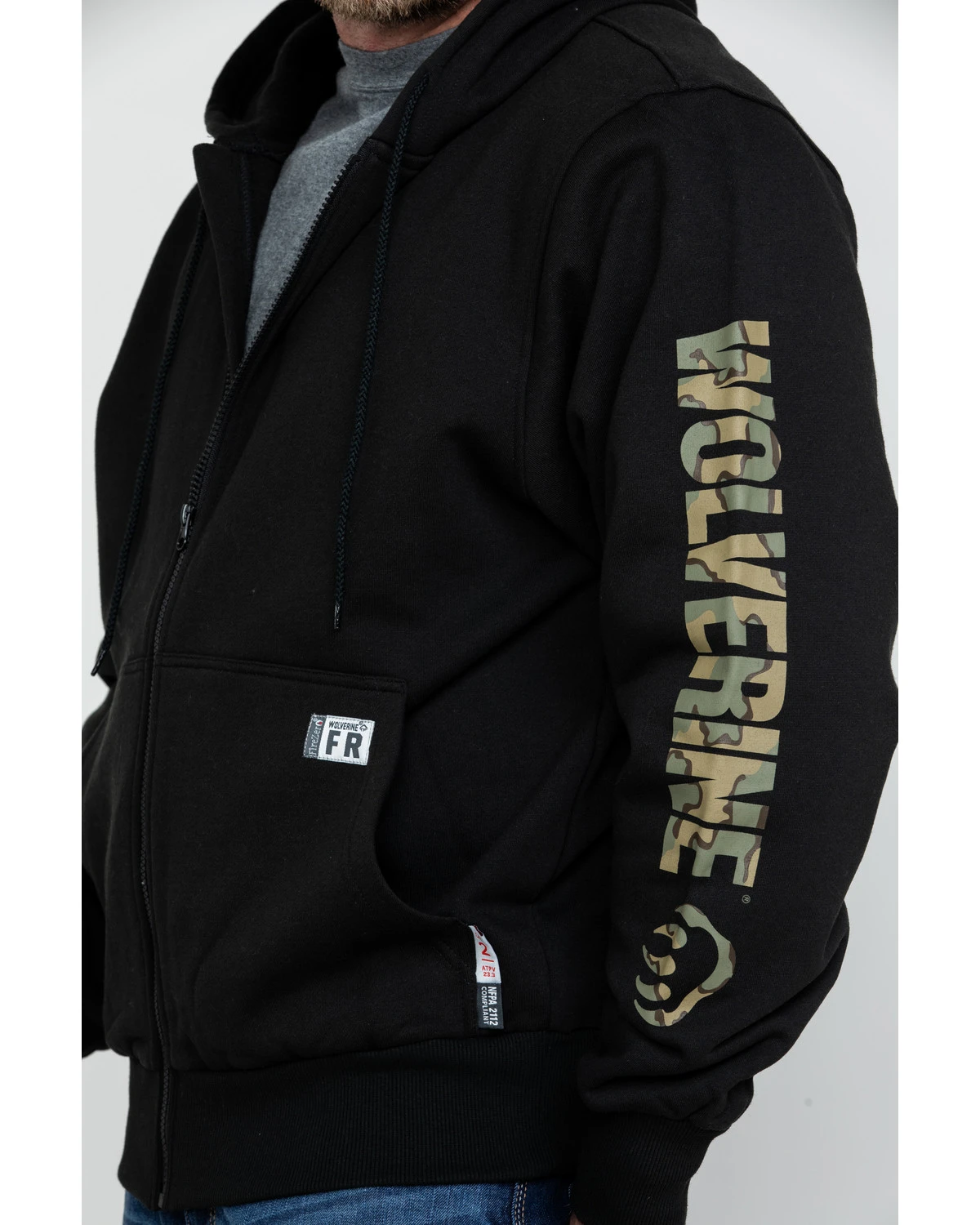 Wolverine Men's FR Logo Sleeve Zip-Up Work Hoodie - Image 4