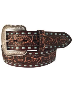 Roper Men's Leather Turquoise Lacing Tooled Belt
