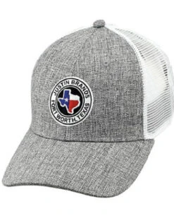 Justin Men's Heather Gray Fort Worth Texas Logo Patch Mesh-Back Ball Cap
