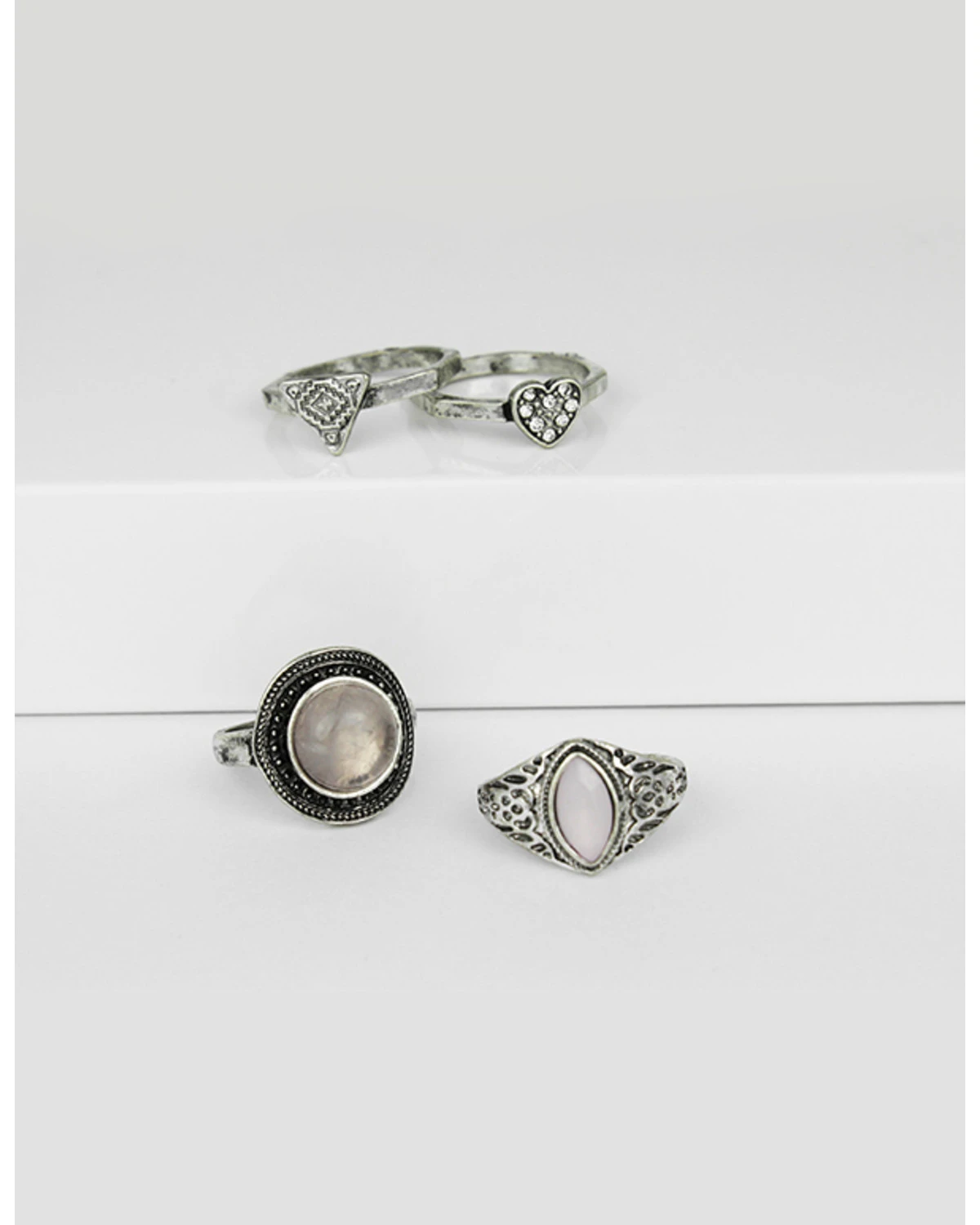 Prime Time Jewelry Women's 4-piece Silver & Pink Stone Ring Set