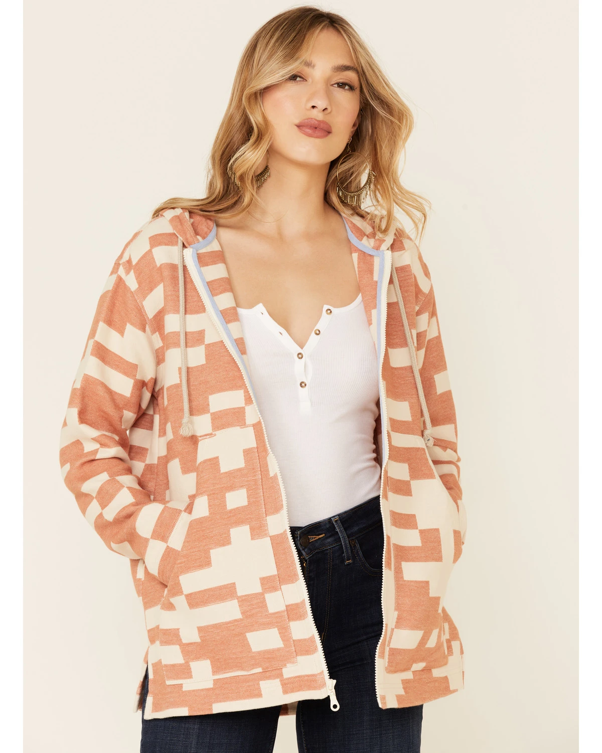 Pendleton Women's Sierra Mixed Pattern Oversized Zip Hooded Jacket