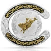 Montana Silversmiths Men's Two Tone Horseshoe Bull Rider Buckle