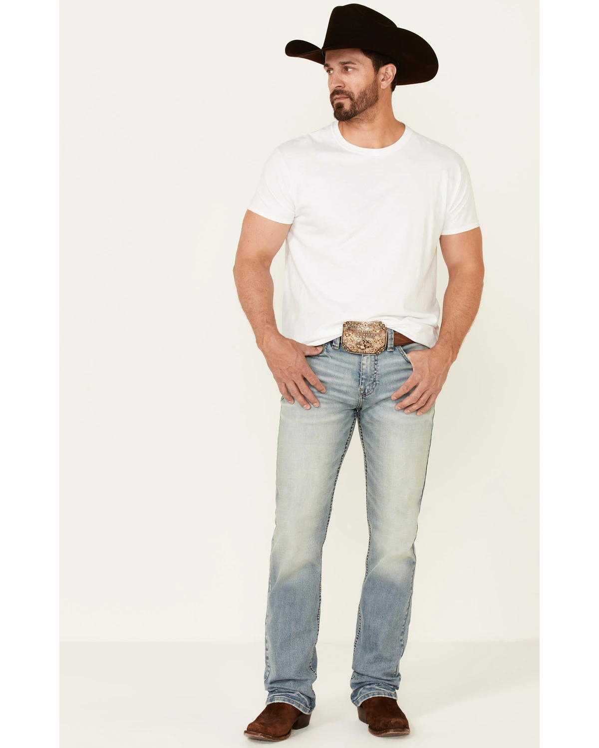 Moonshine Spirit Men's Wild West Light Wash Stretch Stackable Straight Jeans