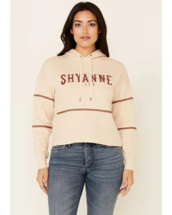 Shyanne Women's Tan & White Embroidered Logo Crop Hoodie