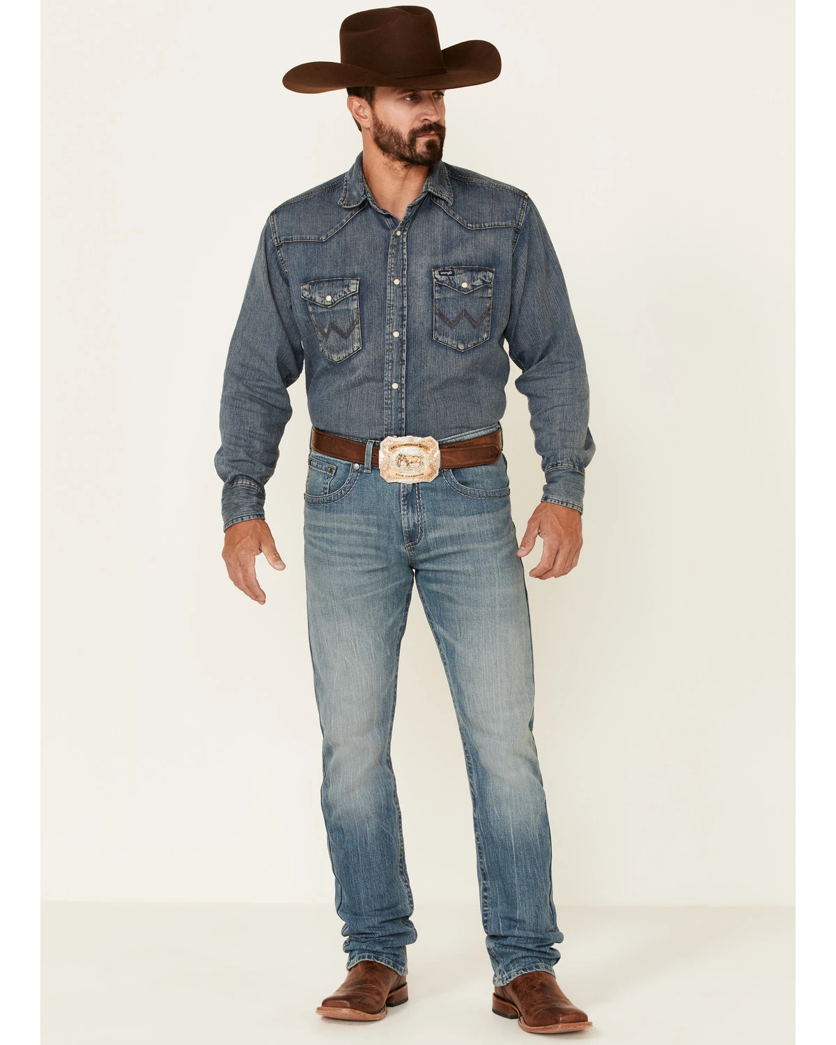 Rock 47 By Wrangler Men's Cochran Medium Wash Stretch Slim Straight Jeans