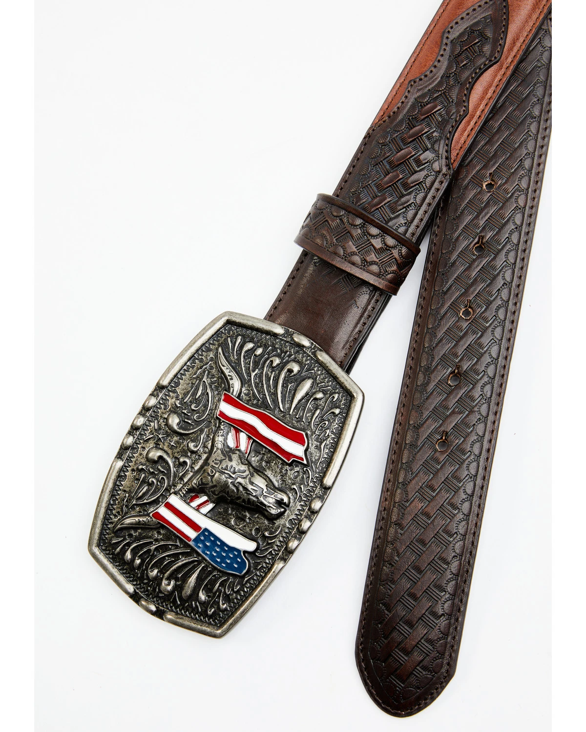 Cody James Men's Longhorn Americana Draped Flag Basketweave Buckle Belt - Image 2