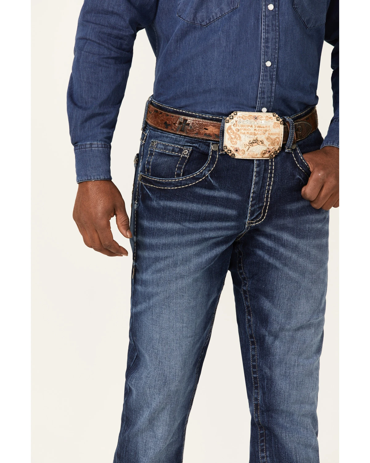 Rock 47 By Wrangler Men's Prichett Dark Wash Stretch Slim Straight Jeans - Image 2