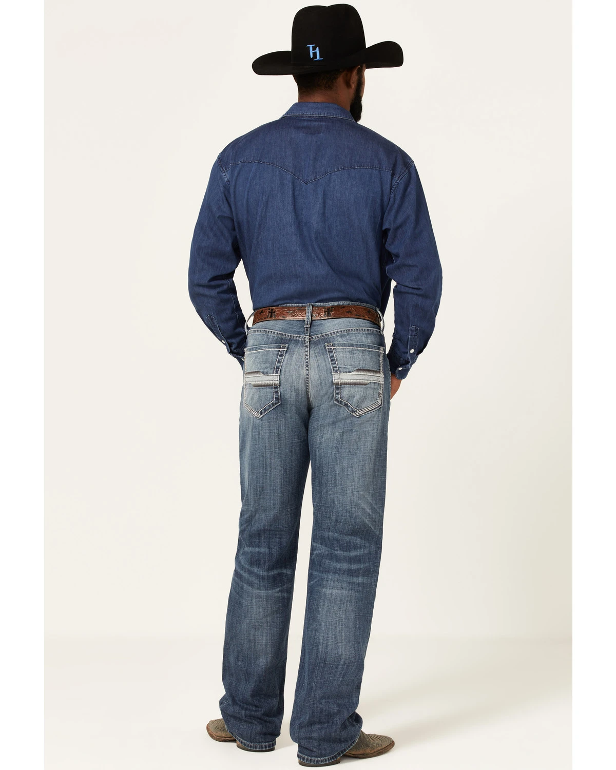 Cinch Men's Grant Medium Stonewash Broken Twill Performance Stretch Relaxed Bootcut Jeans - Image 3