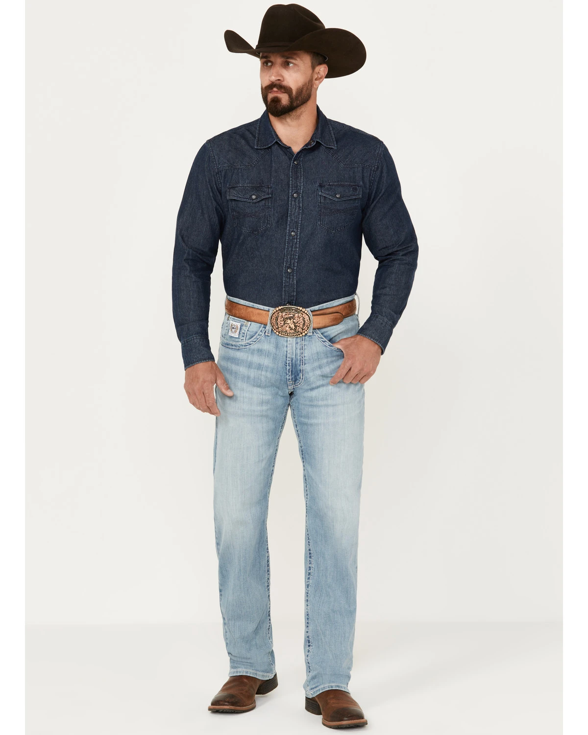 Cinch Men's White Label Light Wash Relaxed Straight Stretch Performance Denim Jeans