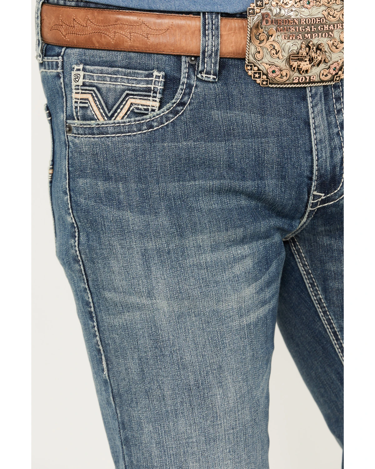 Rock & Roll Denim Men's Revolver Light Vintage Wash Slim Straight Stretch Reflex Denim Jeans - Image 4