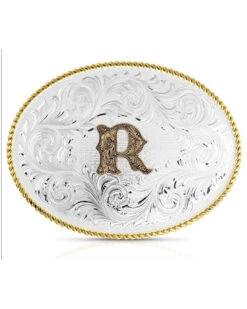 Montana Silversmiths Classic Western Oval Two-Tone Initial Belt Buckle - R
