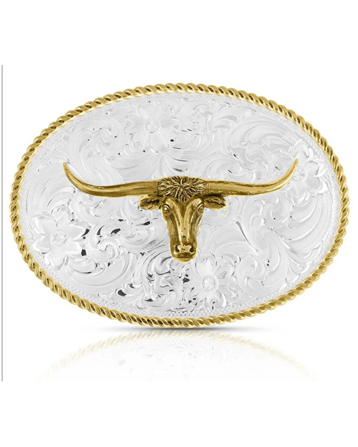 Montana Silversmiths Two-Tone Engraved Western Longhorn Belt Buckle